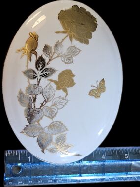 White Porcelain Trinket Dish with Gold Floral Accent